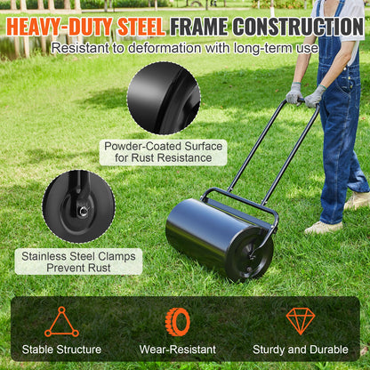 Lawn Roller, 13 Gallon 24Inch Sand/Water Filled Yard Roller, Steel Sod Roller with Easy-turn Plug and V952-TSCPGL13JL24TUFI8V0