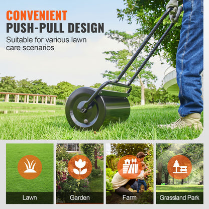 Lawn Roller, 13 Gallon 24Inch Sand/Water Filled Yard Roller, Steel Sod Roller with Easy-turn Plug and V952-TSCPGL13JL24TUFI8V0