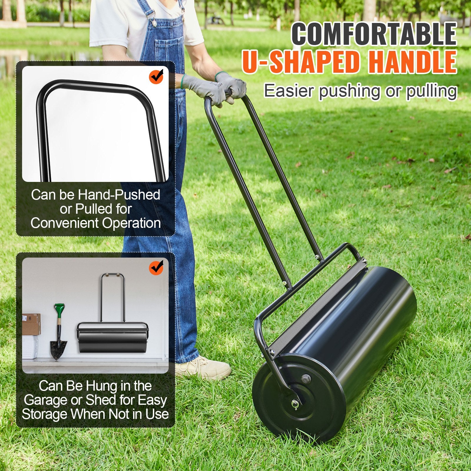 Lawn Roller, 17 Gallon 36 Inch Sand/Water Filled Yard Roller, Steel Sod Roller with Easy-turn Plug and V952-TSCPGL17JL36QEQZ0V0