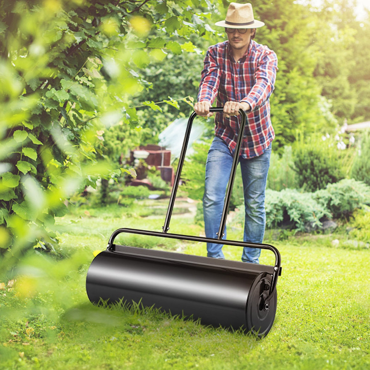 Lawn Roller, 17 Gallon 36 Inch Sand/Water Filled Yard Roller, Steel Sod Roller with Easy-turn Plug and V952-TSCPGL17JL36QEQZ0V0