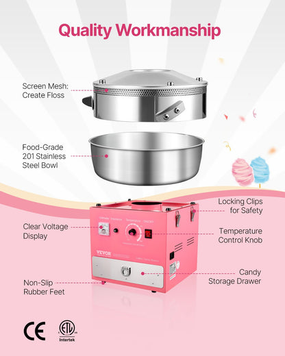 Electric Cotton Candy Machine, 1000W Commercial Candy Floss Maker with 52cm Stainless Steel Bowl, Sugar V952-TSDRMHTJFSWGMOD1VV3