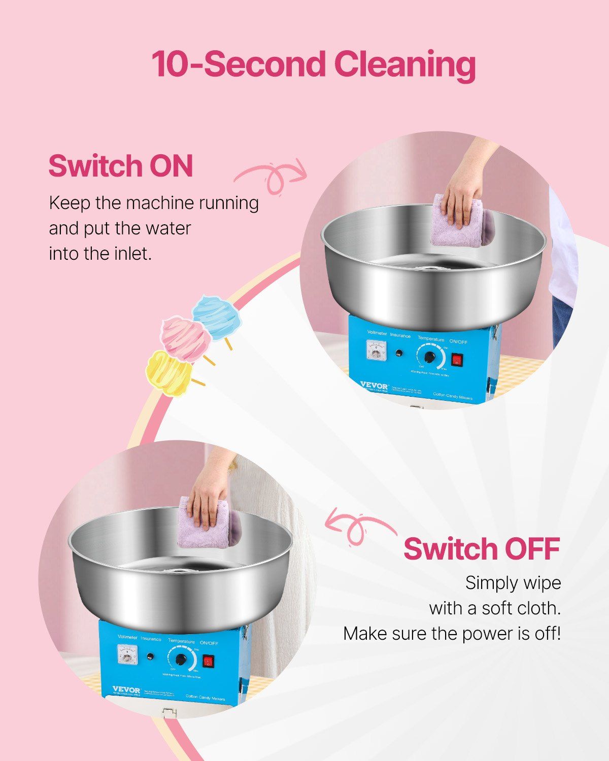 Electric Cotton Candy Machine, 1000W Commercial Candy Floss Maker with 52cm in Stainless Steel Bowl, Sugar V952-TSDRMHTJLSWGP21VKV3