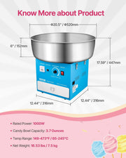 Electric Cotton Candy Machine, 1000W Commercial Candy Floss Maker with 52cm in Stainless Steel Bowl, Sugar V952-TSDRMHTJLSWGP21VKV3
