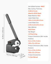 Sheet Metal Shear, Throatless Rotary Hand Shear, 16 Gauge Mild Steel Sheet Cutter with 1.5 mm Capacity, with V952-TSJBJWHYDCGCAV0PR001V0
