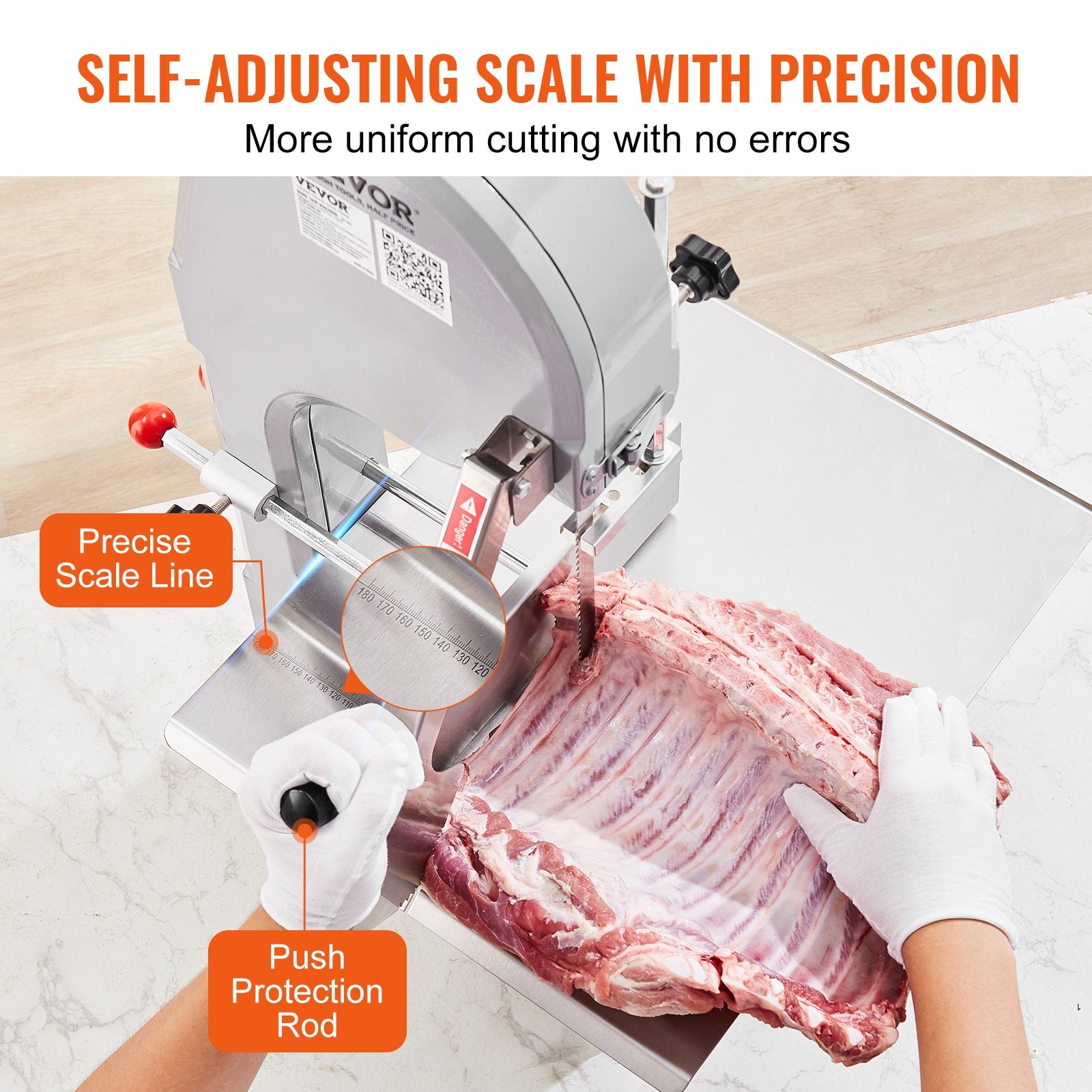 Commercial Electric Meat Bandsaw, 1100W Stainless Steel Countertop Bone Sawing Machine, Workbeach 19.3" x V952-TSJGJ1100W420AHCPV3