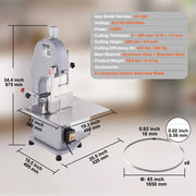 Commercial Electric Meat Bandsaw, 1100W Stainless Steel Countertop Bone Sawing Machine, Workbeach 19.3" x V952-TSJGJ1100W420AHCPV3