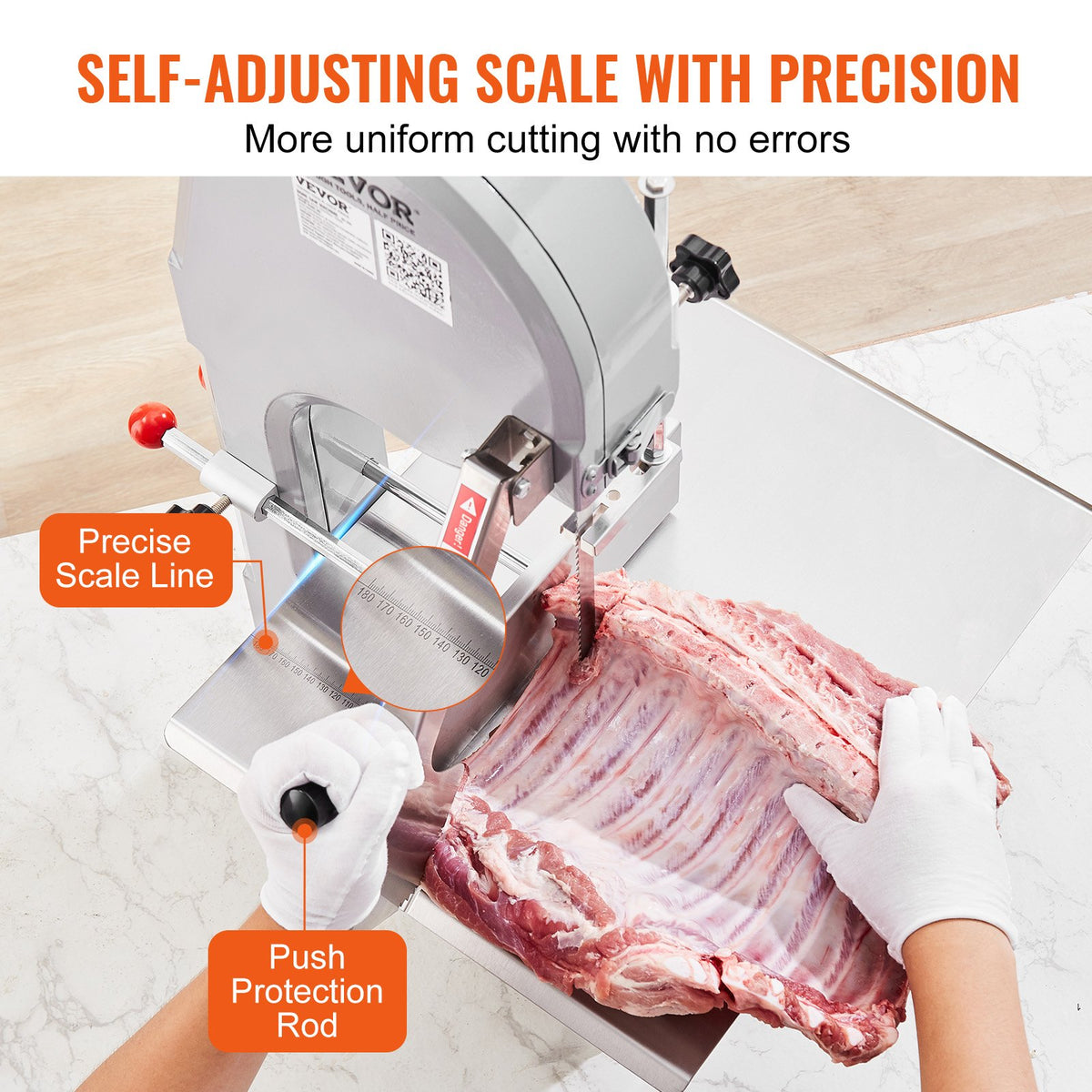 Commercial Electric Meat Bandsaw, 1500W Stainless Steel Countertop Bone Sawing Machine, Workbeach 19.3" x V952-TSJGJ1500W4202NX5V3