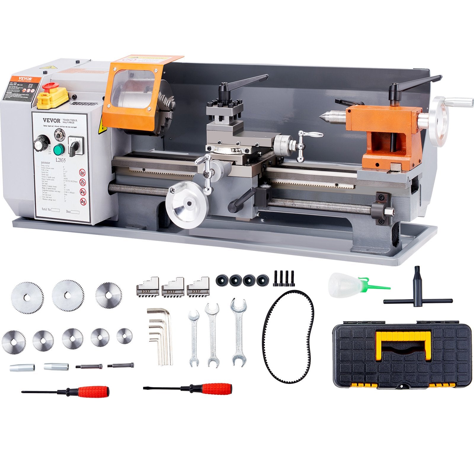 Metal Lathe Machine, 200 mm x 350 mm, Precision Benchtop Power Metal Lathe, 50-2500 RPM Continuously Variable V952-TSJSCCYSDJ200ZM3GV3