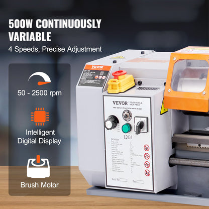 Metal Lathe Machine, 200 mm x 350 mm, Precision Benchtop Power Metal Lathe, 50-2500 RPM Continuously Variable V952-TSJSCCYSDJ200ZM3GV3