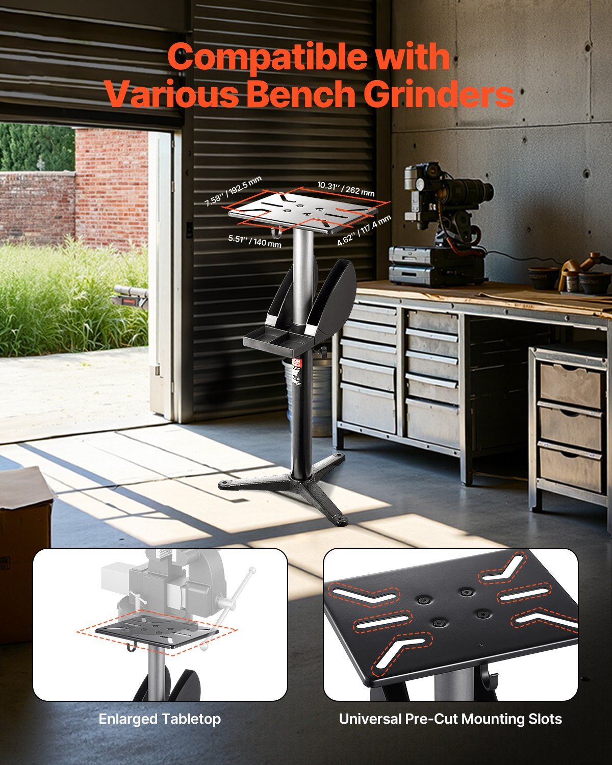 Bench Grinder Stand, Bench Grinder Vise Floor Pedestal with 31.5 x 25.4 cm Mounting Plate, Height-Adjustable V952-TSMCDZYZXZTGXLTSR001V0