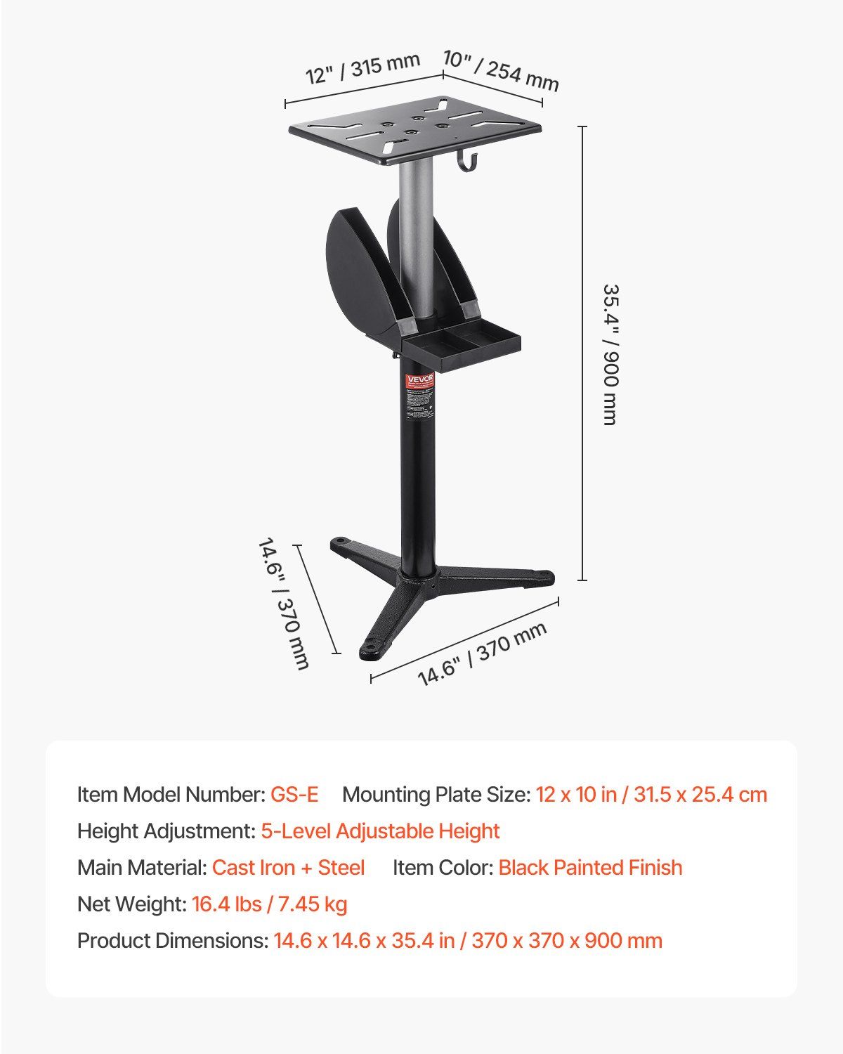 Bench Grinder Stand, Bench Grinder Vise Floor Pedestal with 31.5 x 25.4 cm Mounting Plate, Height-Adjustable V952-TSMCDZYZXZTGXLTSR001V0