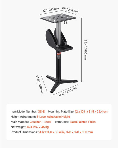 Bench Grinder Stand, Bench Grinder Vise Floor Pedestal with 31.5 x 25.4 cm Mounting Plate, Height-Adjustable V952-TSMCDZYZXZTGXLTSR001V0