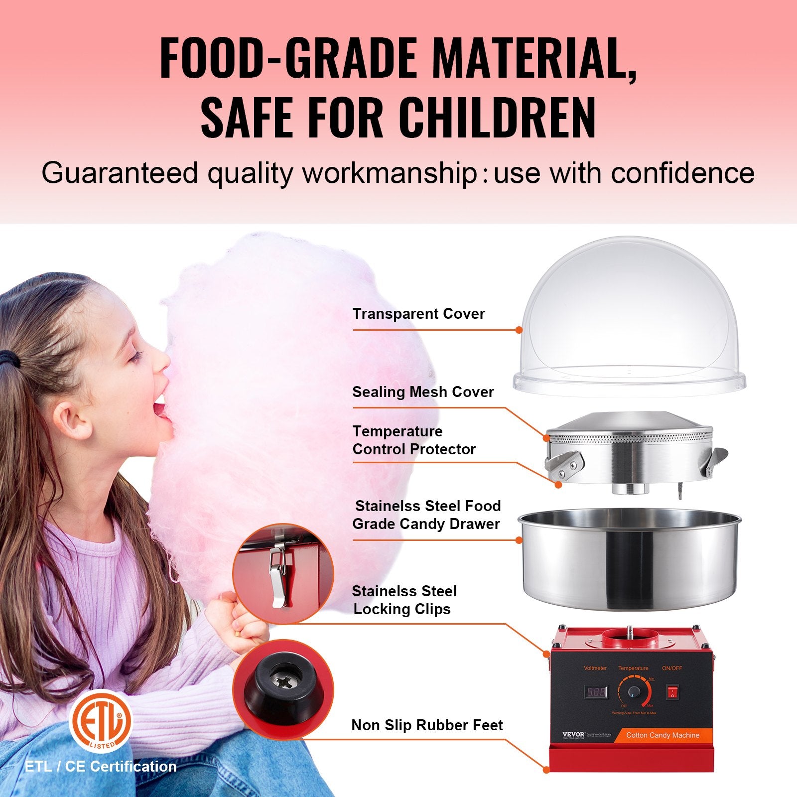 Electric Cotton Candy Machine, 1000W Candy Floss Maker, Commercial Cotton Candy Machine with Cover, Stainless V952-TSMHTJHSHGXMQ4DUBV3