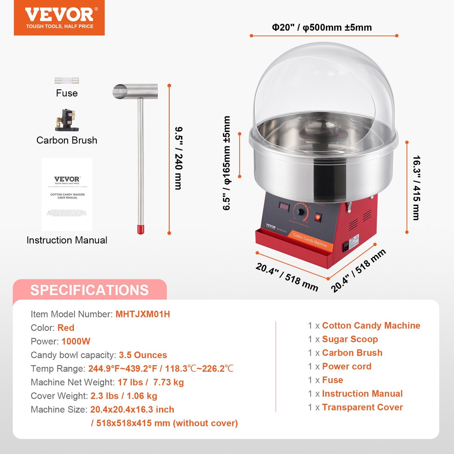 Electric Cotton Candy Machine, 1000W Candy Floss Maker, Commercial Cotton Candy Machine with Cover, Stainless V952-TSMHTJHSHGXMQ4DUBV3