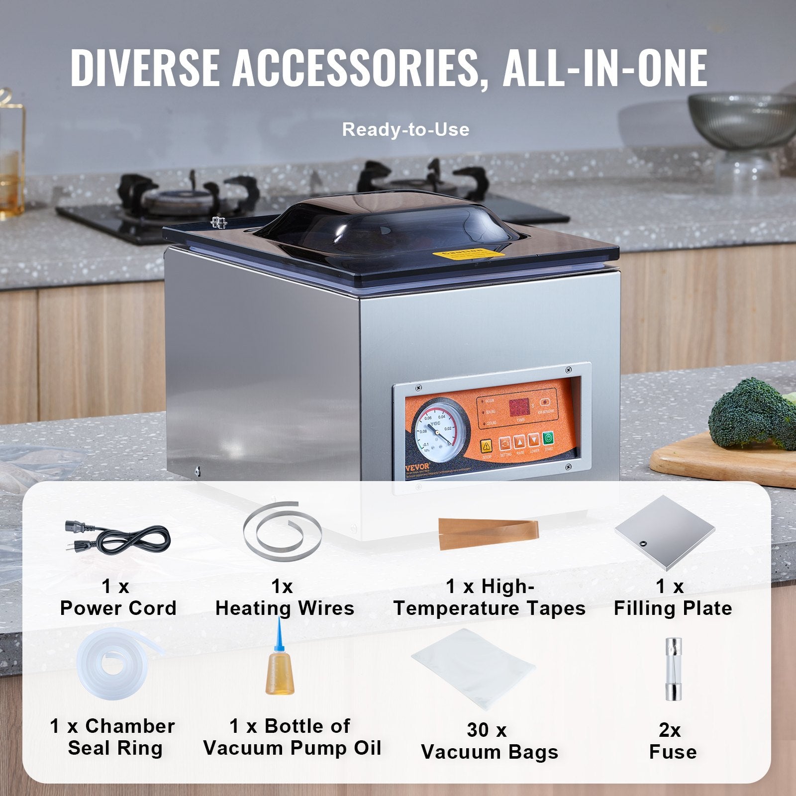 Chamber Vacuum Sealer, 260W Sealing Power, Vacuum Packing Machine for Wet Foods, Meats, Marinades and More, V952-TSQSZKFKJTSYFHFEBV3