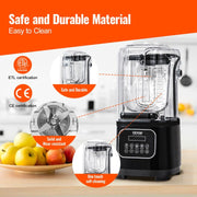 Professional Blender with Shield, Commercial Countertop Blenders, 2L Jar Blender Combo, Stainless Steel 9 V952-TSSBJ20L1600W4DTQV3