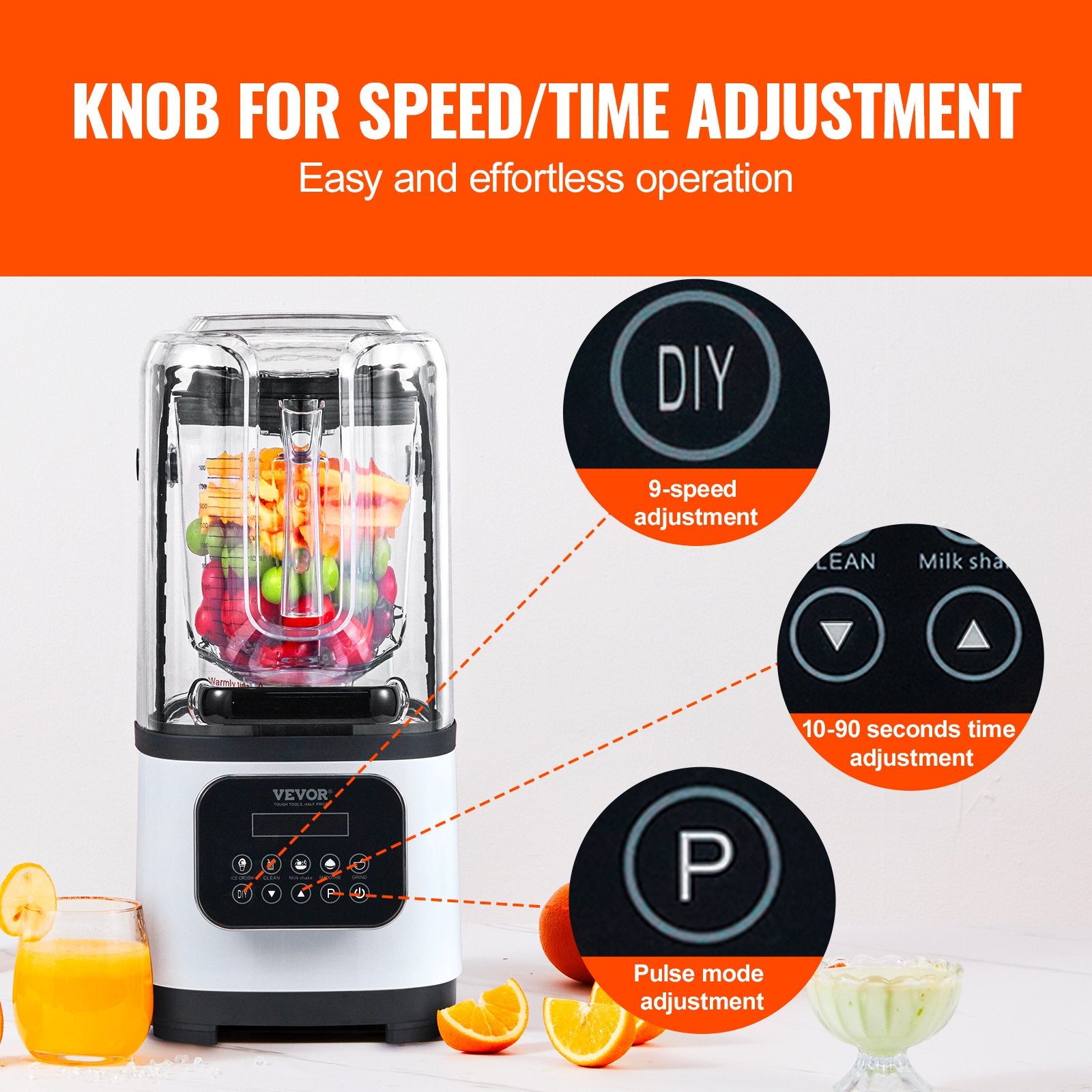 Professional Blender with Shield, Commercial Countertop Blenders, 2L Jar Blender Combo, Stainless Steel 9 V952-TSSBJ20L1600WCAX2V3