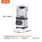 Professional Blender with Shield, Commercial Countertop Blenders, 2L Jar Blender Combo, Stainless Steel 9 V952-TSSBJ20L1600WCAX2V3
