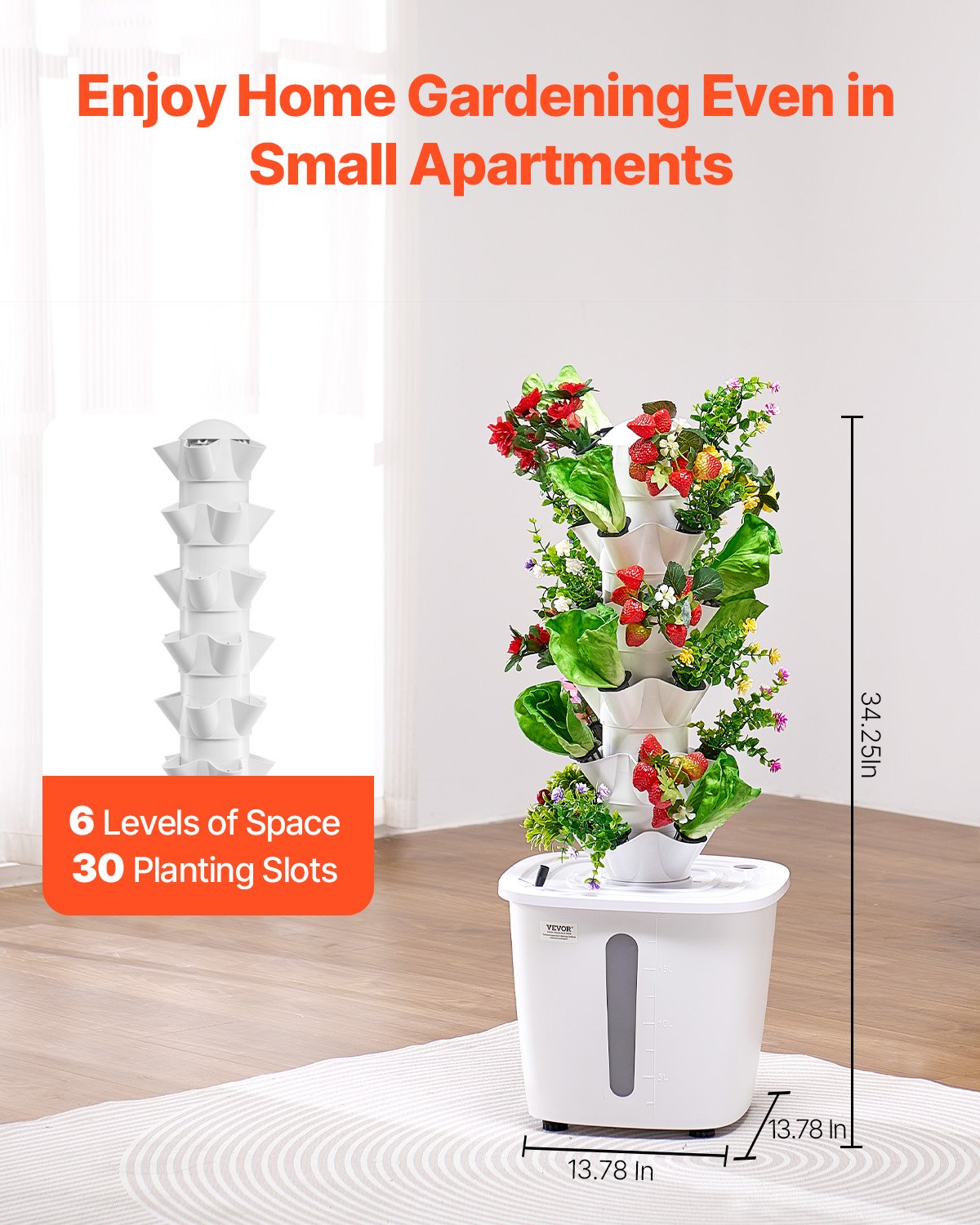 Hydroponic Growing System, 30 Pods Vertical 6 Tiers Hydroponic Tower, Home Hydronic Garden with Water Pump & V952-TSSPZZXT20LW7KX24V3
