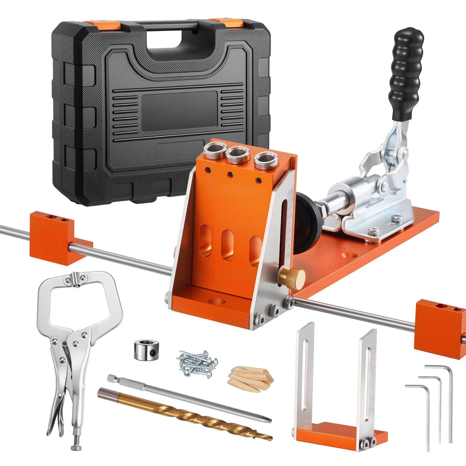 Pocket Hole Jig Kit, 12.7 to 38.1 mm Adjustable, Jig Pocket Hole System with Toolcase, C-Clamp, Step Drill, V952-TSXKKJJSTZS0VCOTF001V0
