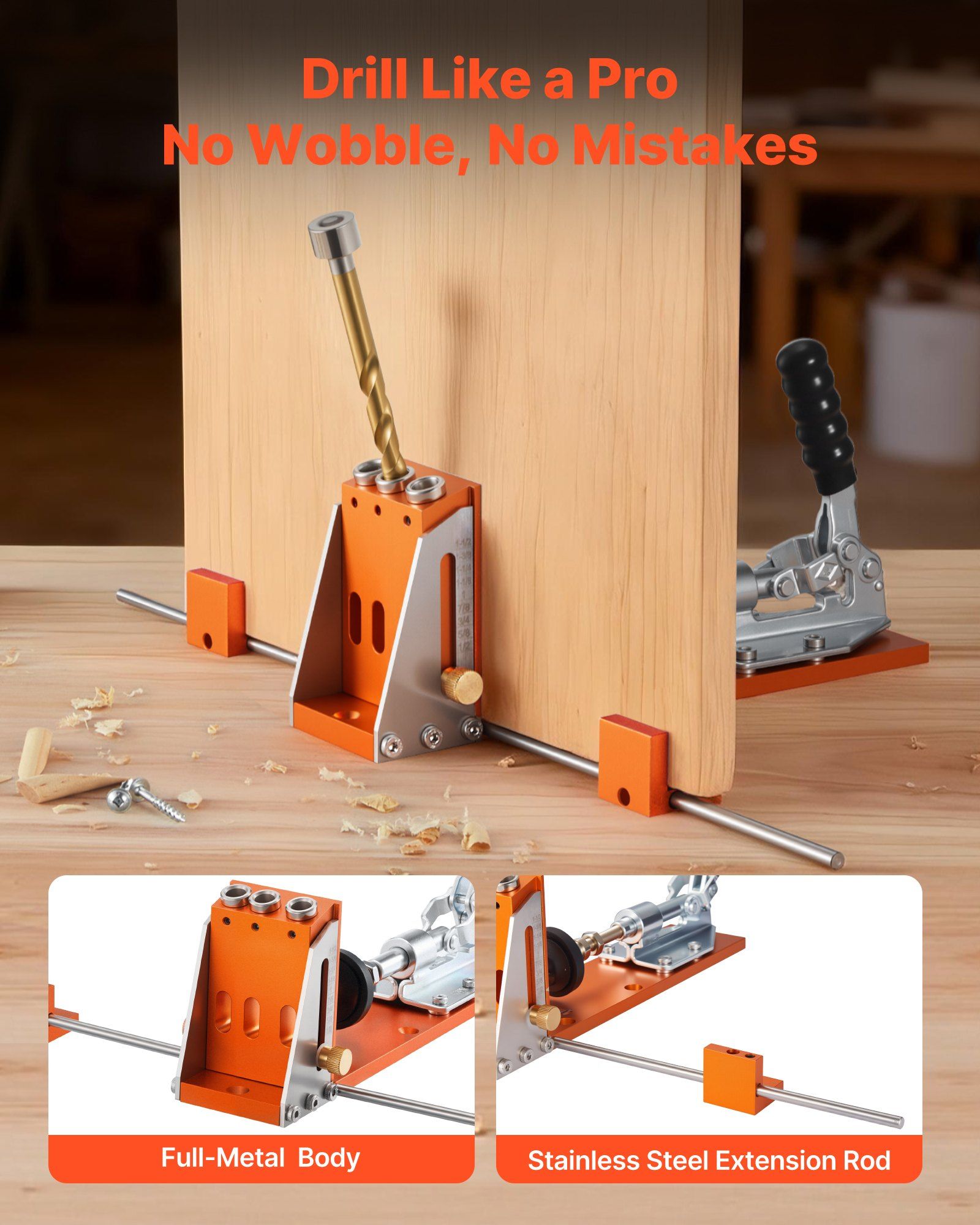 Pocket Hole Jig Kit, 12.7 to 38.1 mm Adjustable, Jig Pocket Hole System with Toolcase, C-Clamp, Step Drill, V952-TSXKKJJSTZS0VCOTF001V0