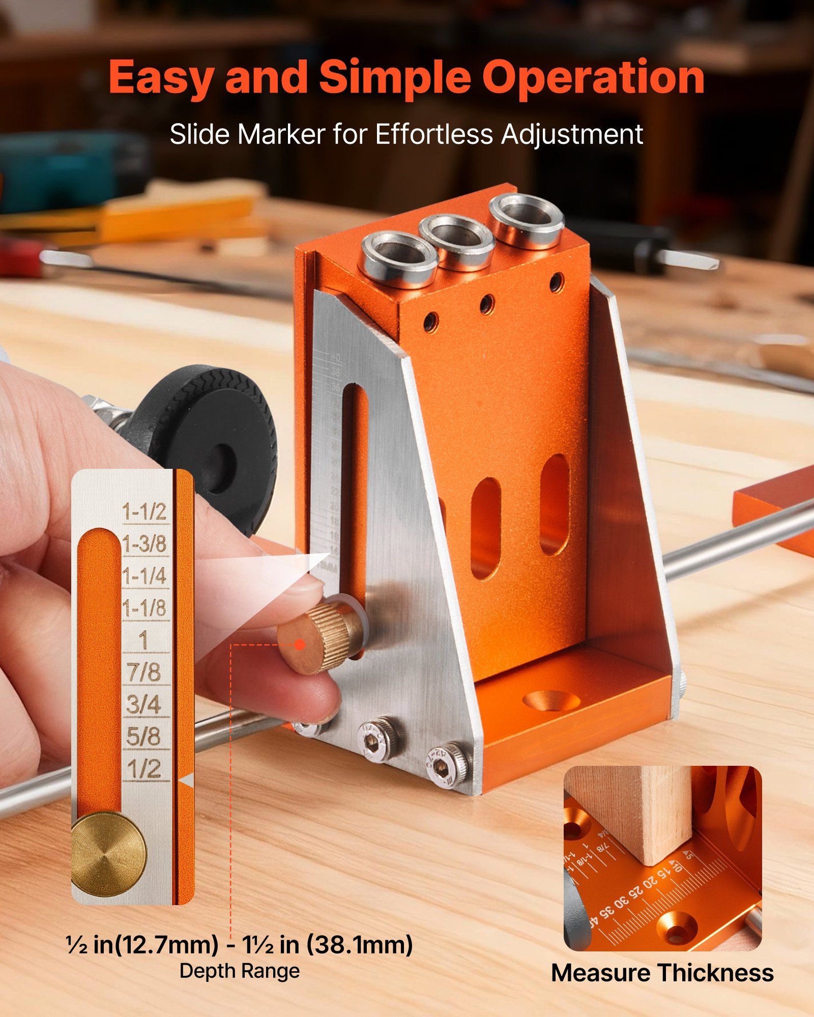 Pocket Hole Jig Kit, 12.7 to 38.1 mm Adjustable, Jig Pocket Hole System with Toolcase, C-Clamp, Step Drill, V952-TSXKKJJSTZS0VCOTF001V0