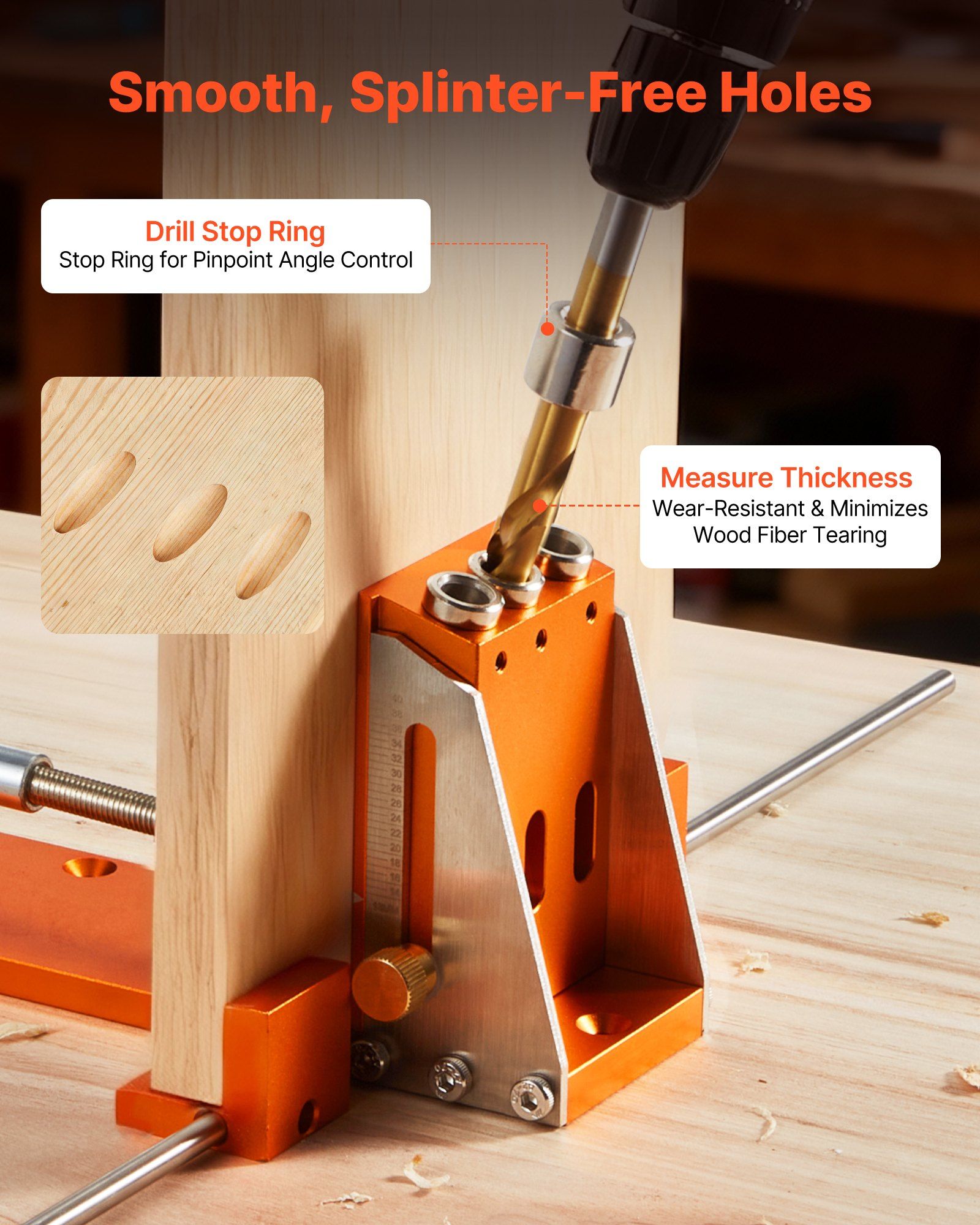 Pocket Hole Jig Kit, 12.7 to 38.1 mm Adjustable, Jig Pocket Hole System with Toolcase, C-Clamp, Step Drill, V952-TSXKKJJSTZS0VCOTF001V0