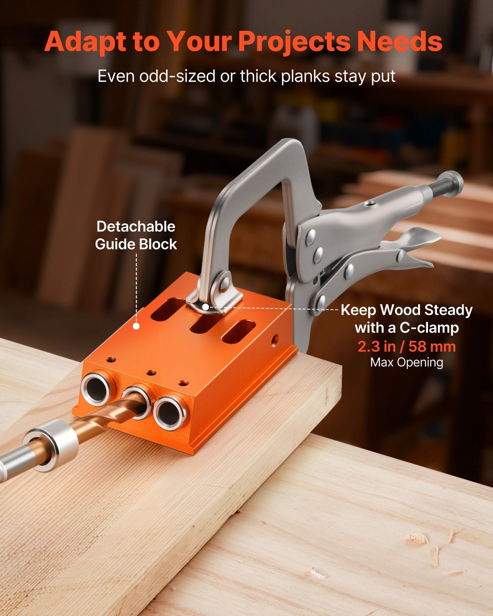 Pocket Hole Jig Kit, 12.7 to 38.1 mm Adjustable, Jig Pocket Hole System with Toolcase, C-Clamp, Step Drill, V952-TSXKKJJSTZS0VCOTF001V0