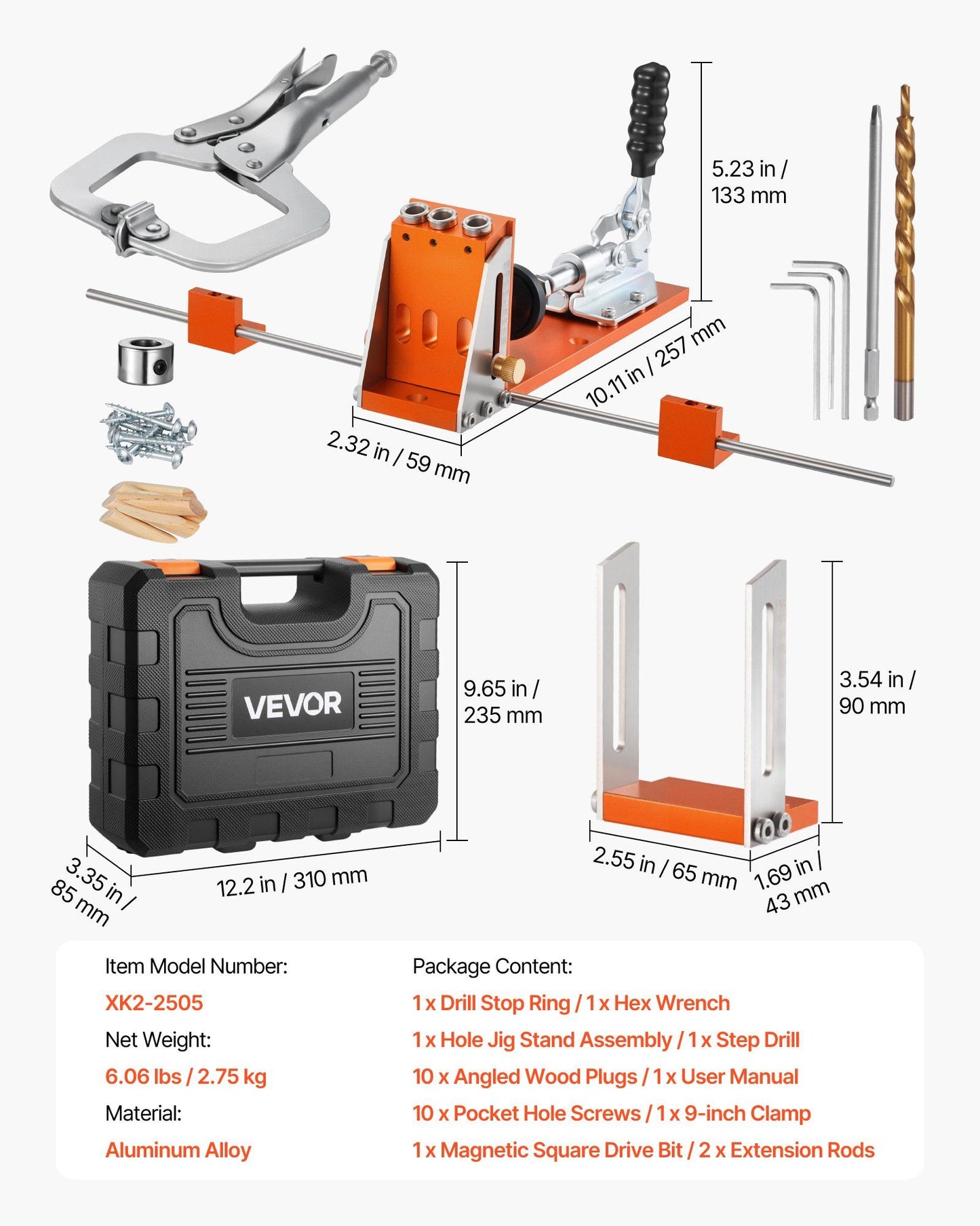 Pocket Hole Jig Kit, 12.7 to 38.1 mm Adjustable, Jig Pocket Hole System with Toolcase, C-Clamp, Step Drill, V952-TSXKKJJSTZS0VCOTF001V0