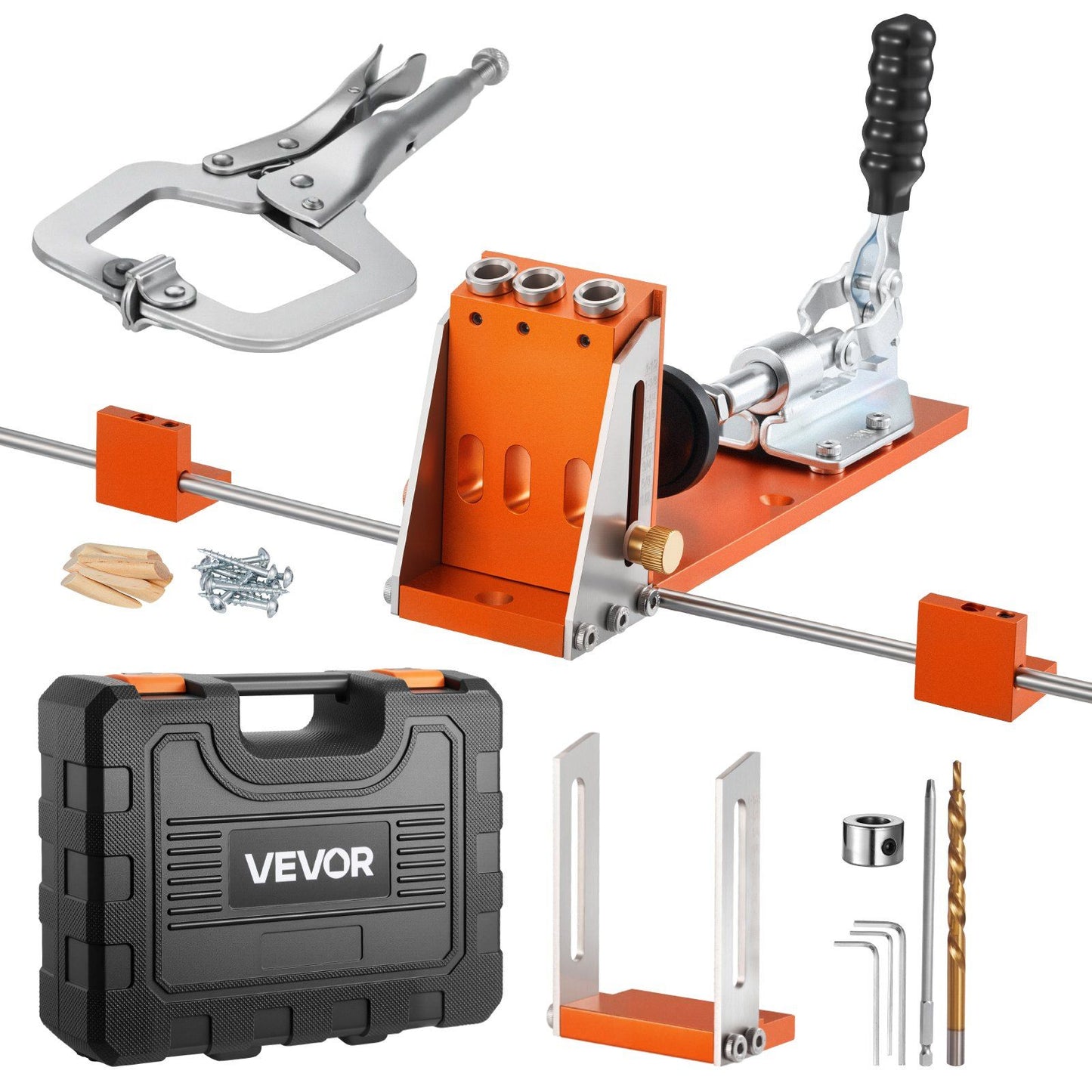 Pocket Hole Jig Kit, 12.7 to 38.1 mm Adjustable, Jig Pocket Hole System with Toolcase, C-Clamp, Step Drill, V952-TSXKKJJSTZS0VCOTF001V0