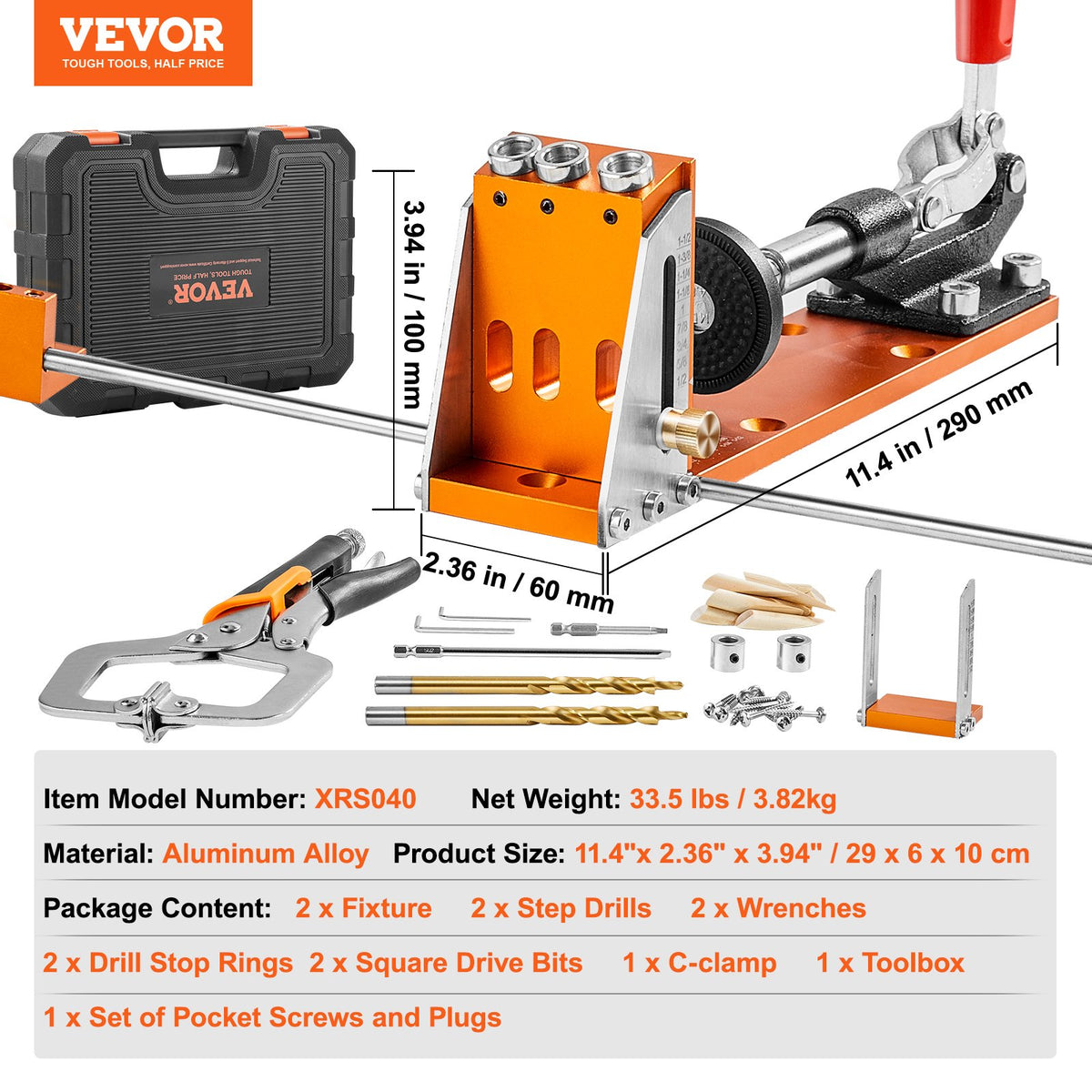 Pocket Hole Jig Kit, 34 Pcs Pocket Hole Jig System with C-clamp, Fixture, Step Drills, Wrenches, Drill Stop V952-TSXKKJPGDGJJQ2BJPV0