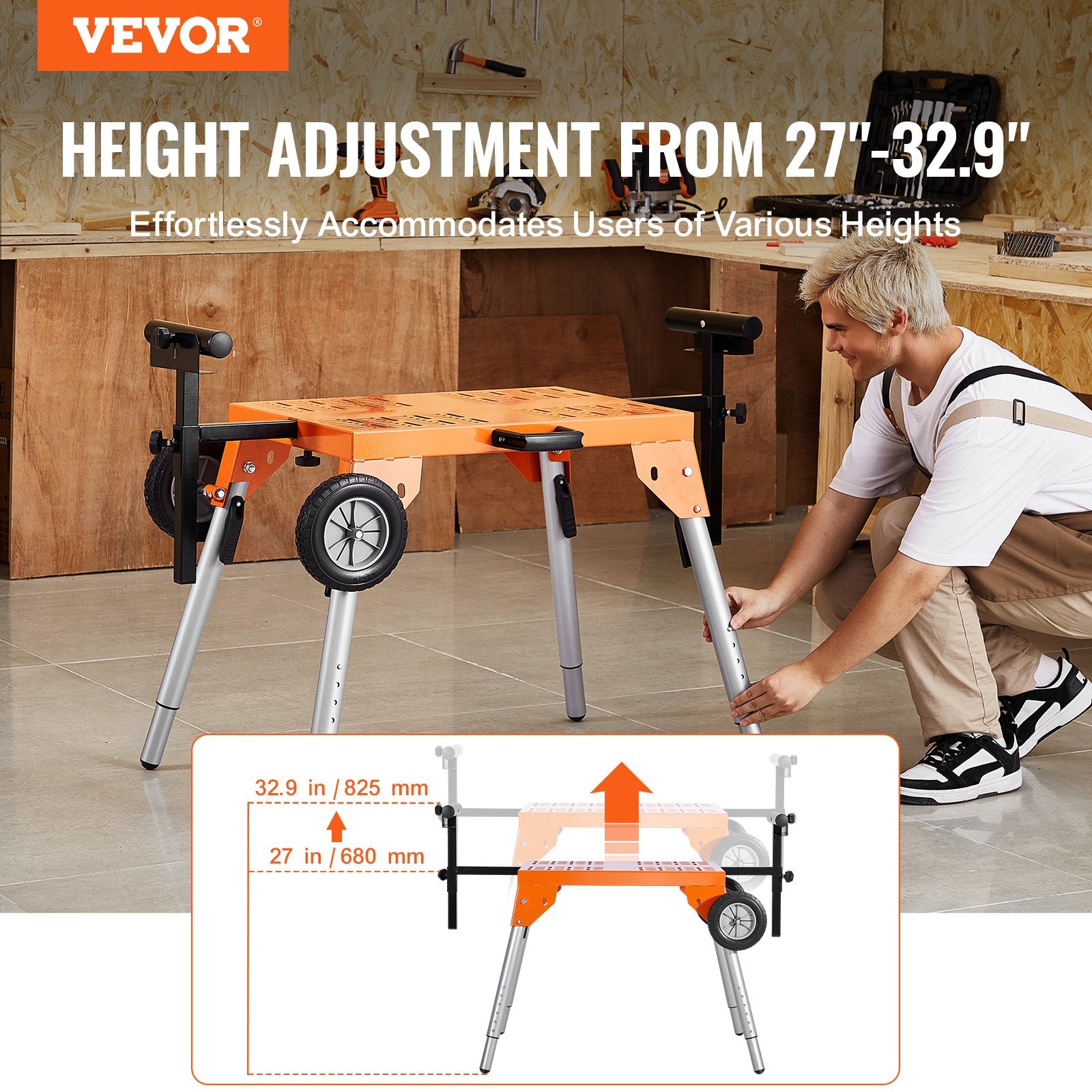 Miter Saw Stand with Tabletop and Wheels 330lbs Load Capacity Adjustable V952-TSXQJZJ5060IEB045V0