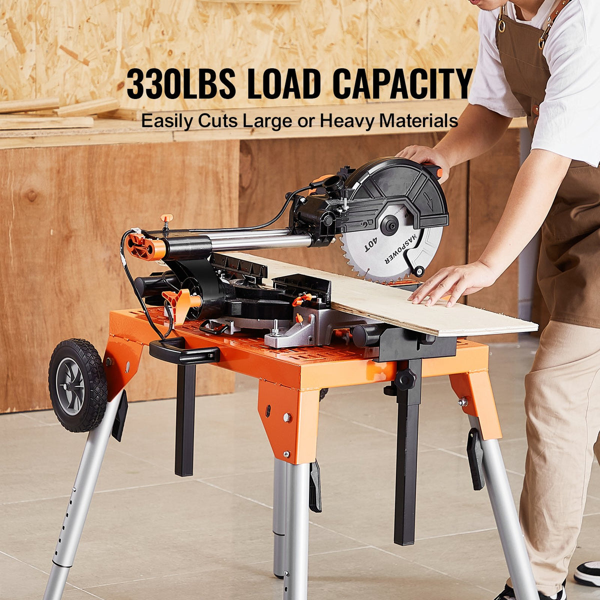 Miter Saw Stand with Tabletop and Wheels 330lbs Load Capacity Adjustable V952-TSXQJZJ5060IEB045V0