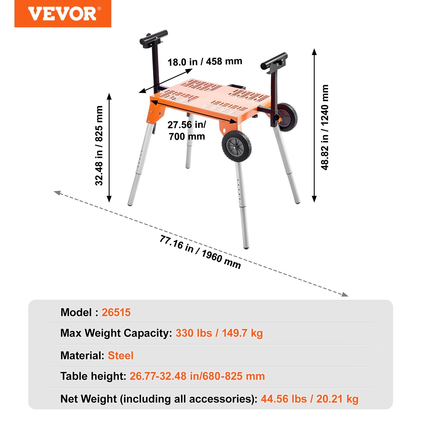 Miter Saw Stand with Tabletop and Wheels 330lbs Load Capacity Adjustable V952-TSXQJZJ5060IEB045V0