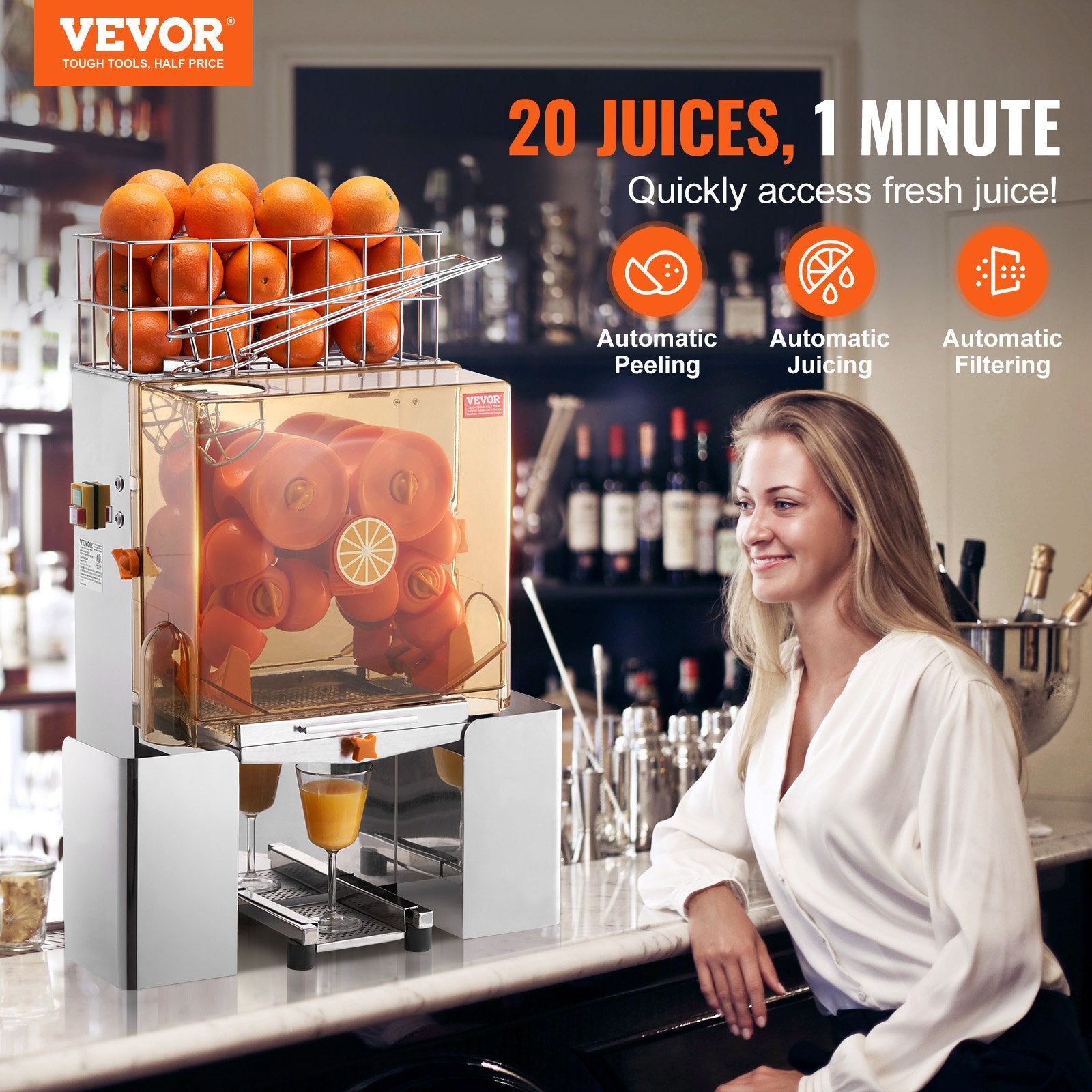 Commercial Orange Juicer Machine, 120W Automatic Juice Extractor, Stainless Steel Orange Squeezer for 20 V952-TSZDJLCZJBZDVGFHDV3