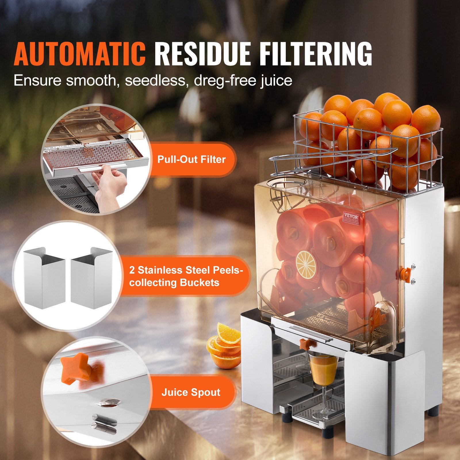 Commercial Orange Juicer Machine, 120W Automatic Juice Extractor, Stainless Steel Orange Squeezer for 20 V952-TSZDJLCZJBZDVGFHDV3
