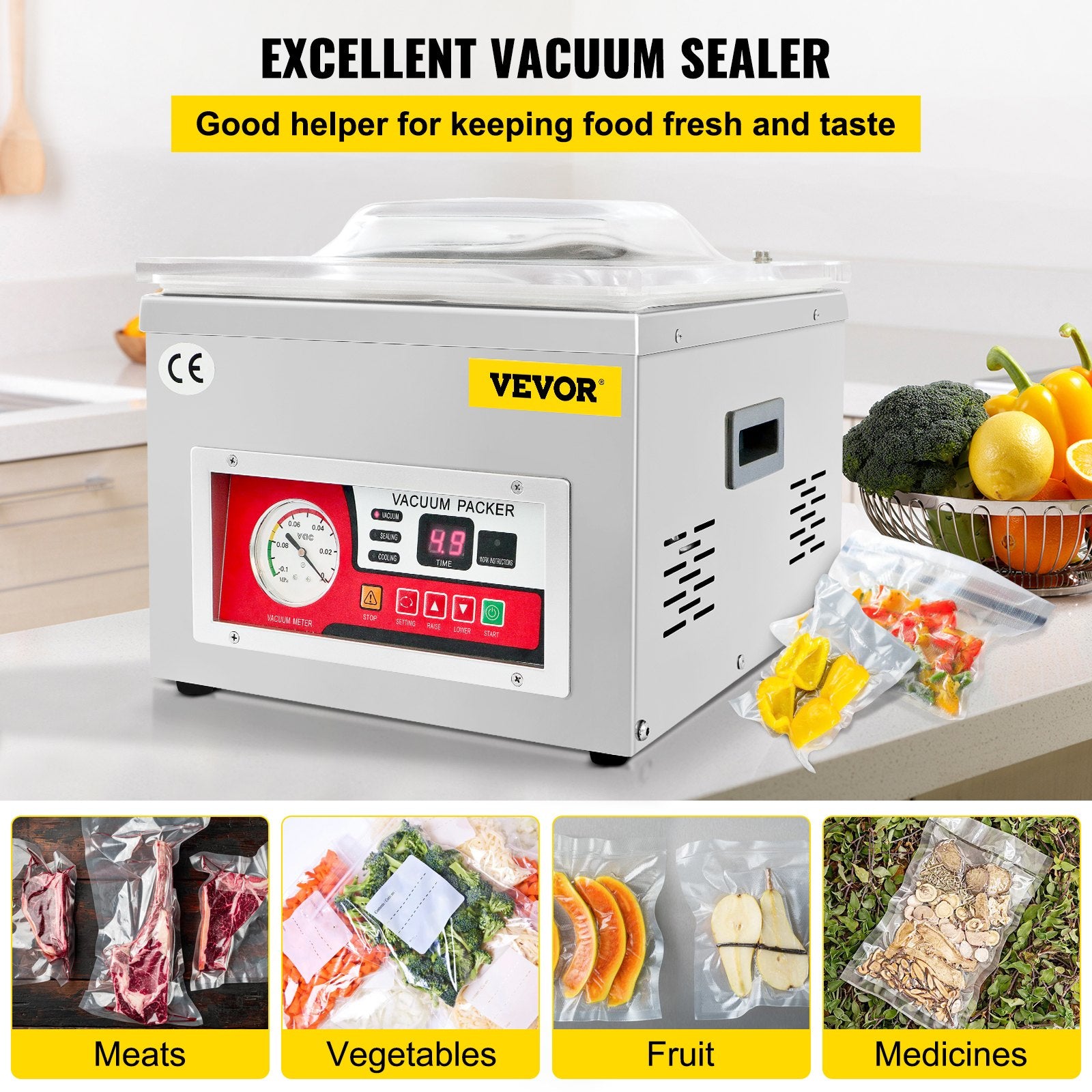 Chamber Vacuum Sealer Vacuum Packaging Machine 6.5 cbm/h Pump Rate 220V V952-TSZK6CBMH220VCECMV3