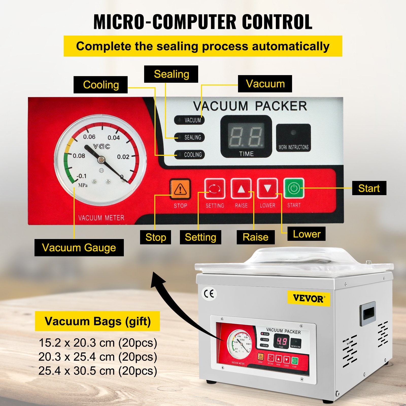 Chamber Vacuum Sealer Vacuum Packaging Machine 6.5 cbm/h Pump Rate 220V V952-TSZK6CBMH220VCECMV3