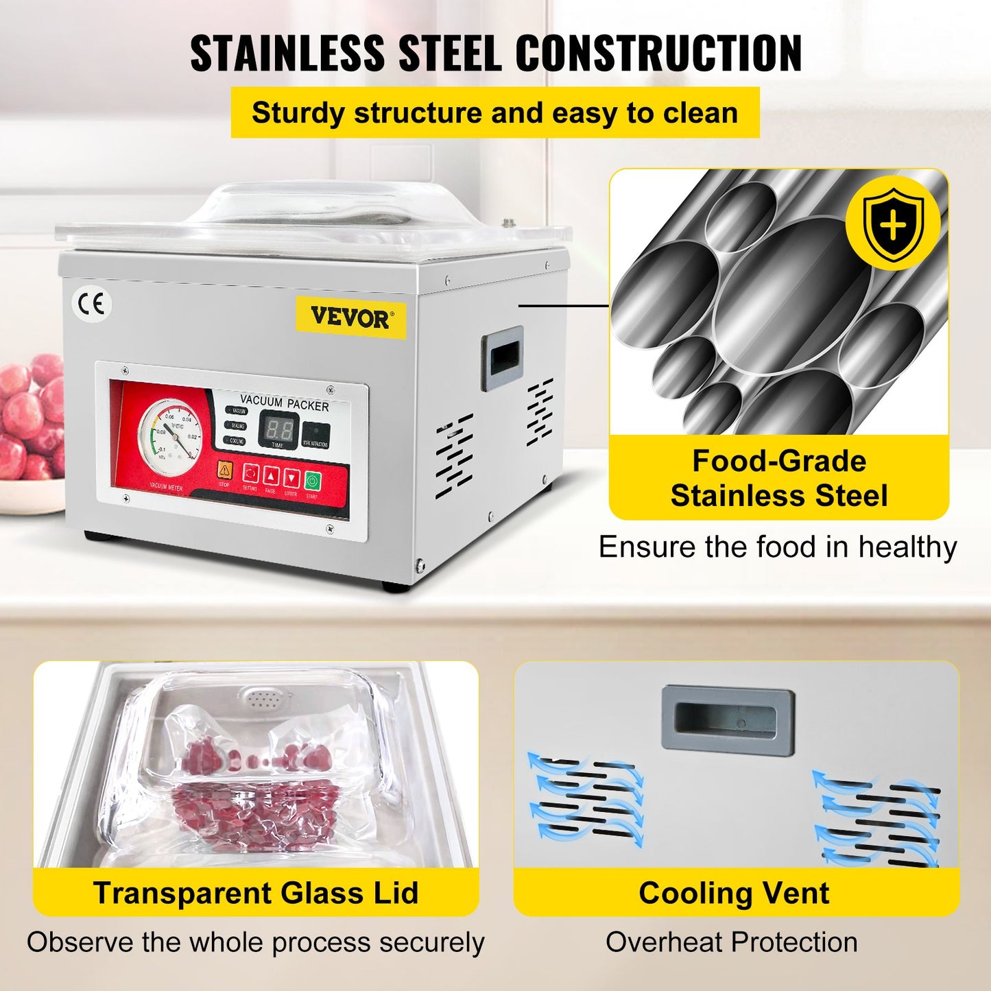 Chamber Vacuum Sealer Vacuum Packaging Machine 6.5 cbm/h Pump Rate 220V V952-TSZK6CBMH220VCECMV3