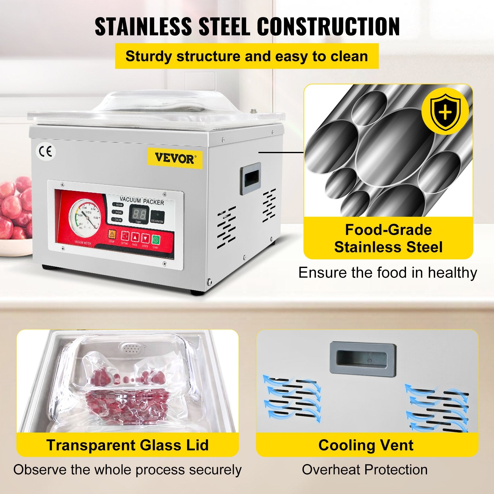 Chamber Vacuum Sealer Vacuum Packaging Machine 6.5 cbm/h Pump Rate 220V V952-TSZK6CBMH220VCECMV3