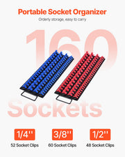 Portable Socket Organizer Tray, 2PCS Metric & SAE Socket Organizer Set Hold up to 160 Sockets, 1/4", 3/8" and V952-TTJBXSHL2JTG18ONMV0