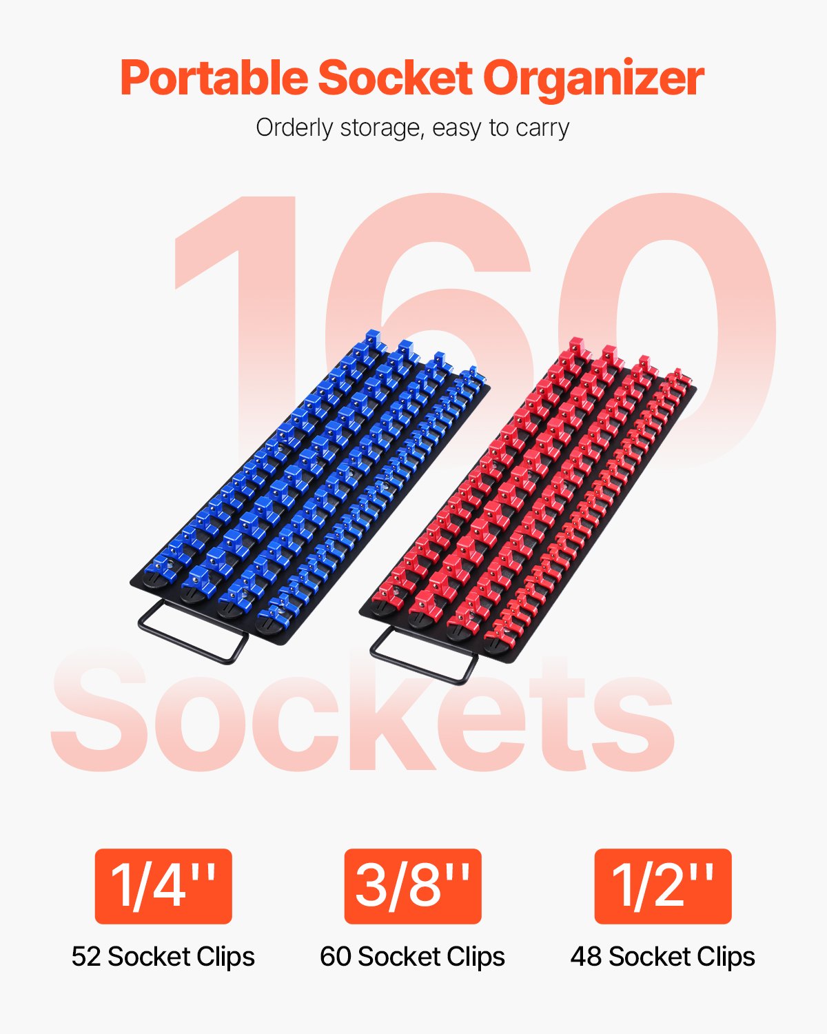 Portable Socket Organizer Tray, 2PCS Metric & SAE Socket Organizer Set Hold up to 160 Sockets, 1/4", 3/8" and V952-TTJBXSHL2JTG18ONMV0