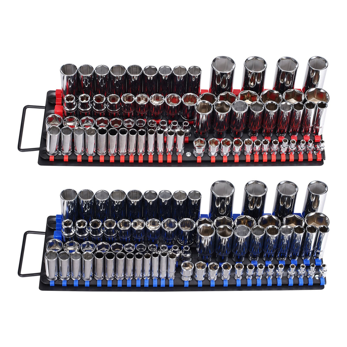 Portable Socket Organizer Tray, 2PCS Metric & SAE Socket Organizer Set Hold up to 160 Sockets, 1/4", 3/8" and V952-TTJBXSHL2JTG18ONMV0
