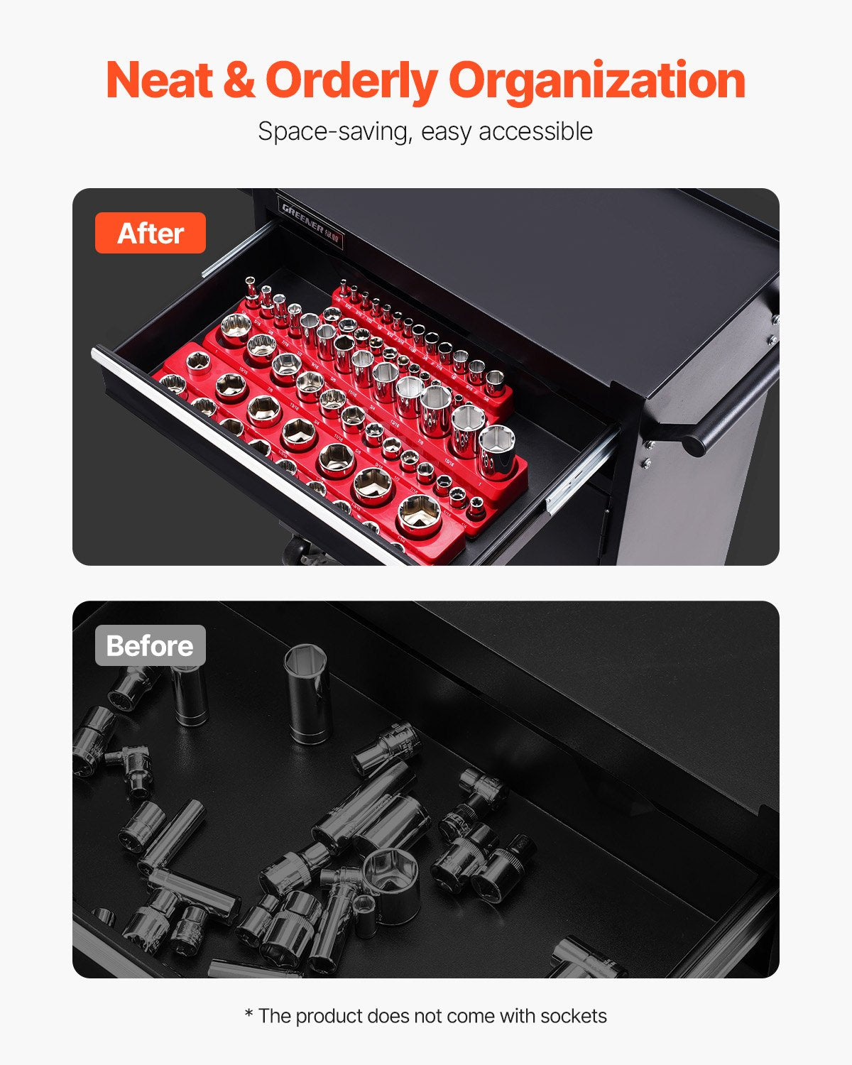 Magnetic Socket Organizer Set, 3PCS Magnetic Socket Holder, 1/4'', 3/8'' & 1/2'' SAE Socket Trays with Clear V952-TTJCXSH3JTCXWW22RV0