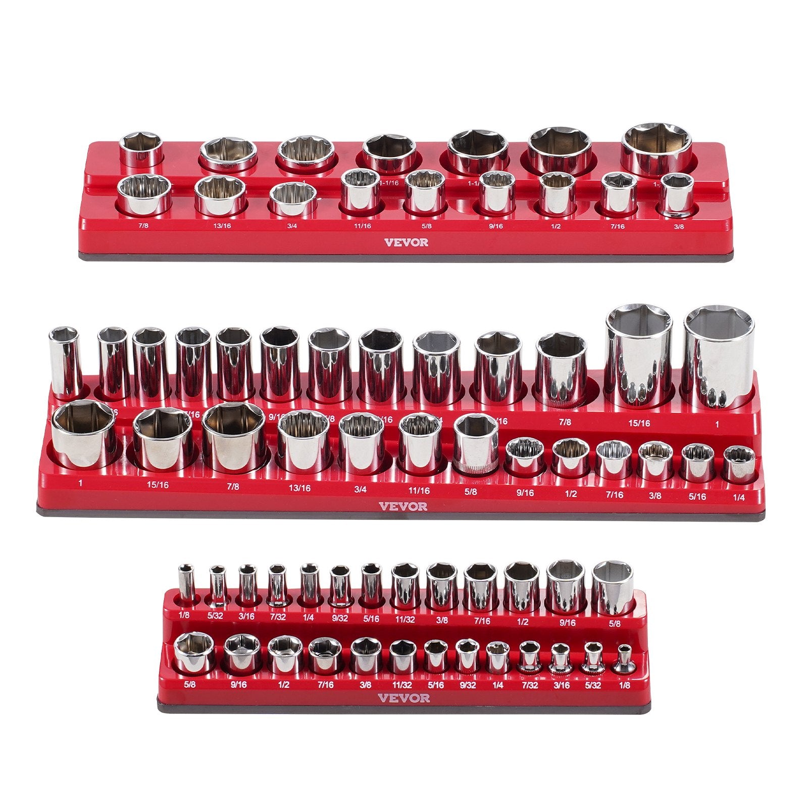 Magnetic Socket Organizer Set, 3PCS Magnetic Socket Holder, 1/4'', 3/8'' & 1/2'' SAE Socket Trays with Clear V952-TTJCXSH3JTCXWW22RV0