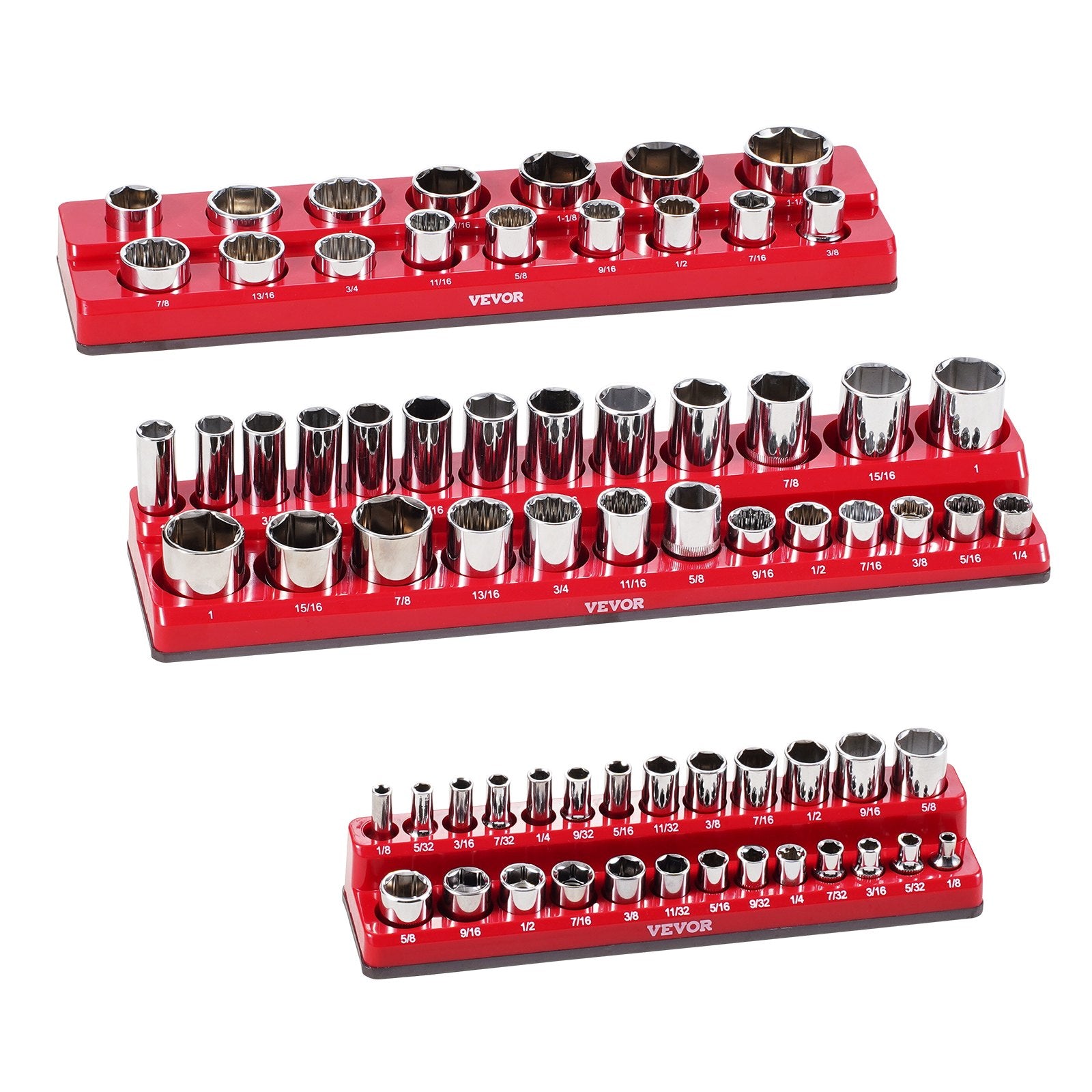 Magnetic Socket Organizer Set, 3PCS Magnetic Socket Holder, 1/4'', 3/8'' & 1/2'' SAE Socket Trays with Clear V952-TTJCXSH3JTCXWW22RV0