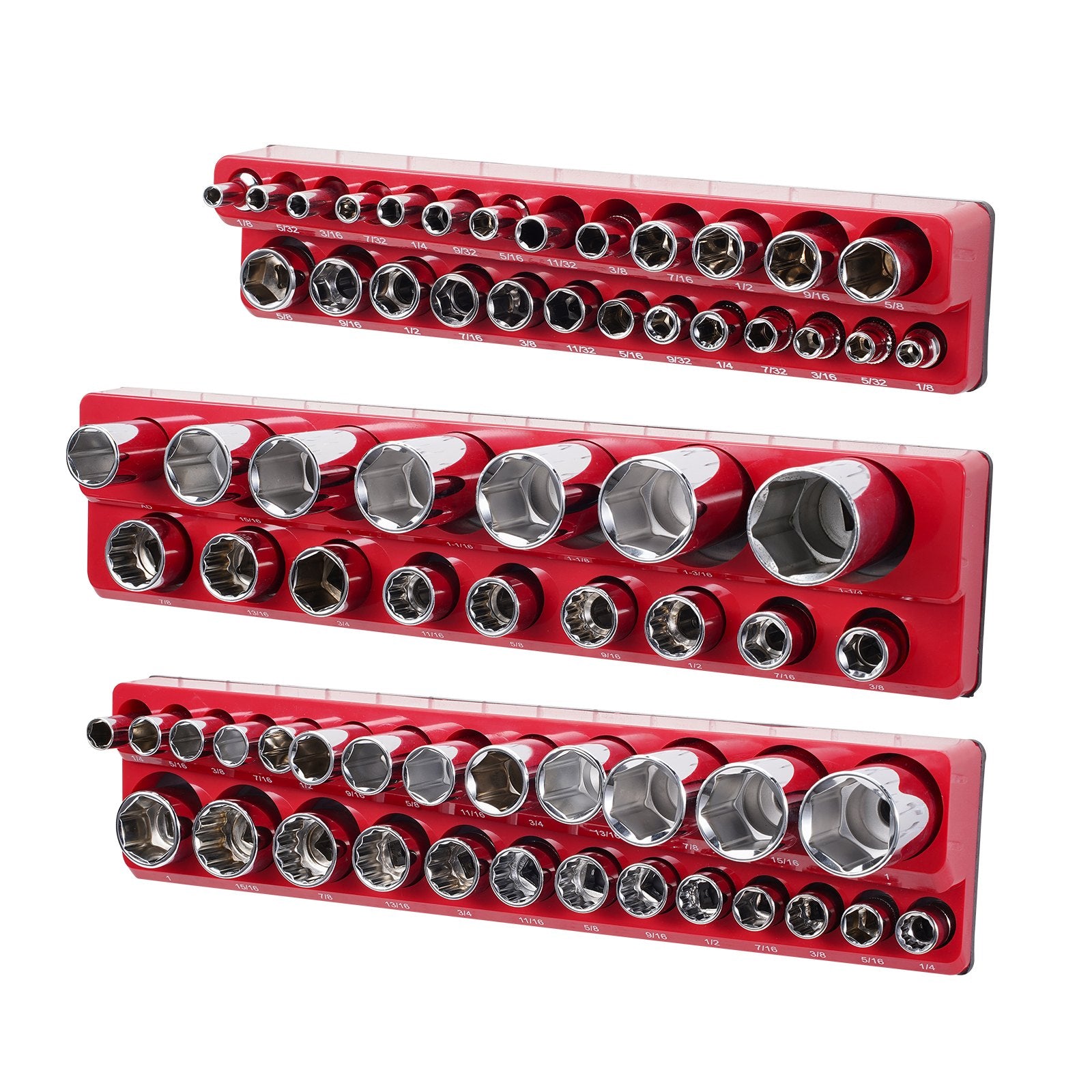 Magnetic Socket Organizer Set, 3PCS Magnetic Socket Holder, 1/4'', 3/8'' & 1/2'' SAE Socket Trays with Clear V952-TTJCXSH3JTCXWW22RV0