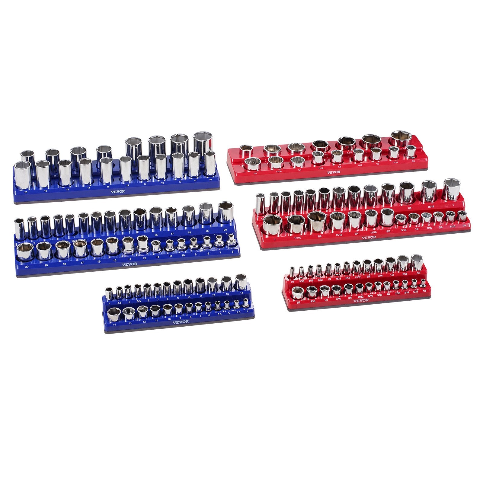 Magnetic Socket Organizer Set, 6PCS Socket Holder, 1/4'', 3/8'' & 1/2'' Metric SAE Socket Trays with Clear V952-TTJCXSHL6JTC3DNUPV0