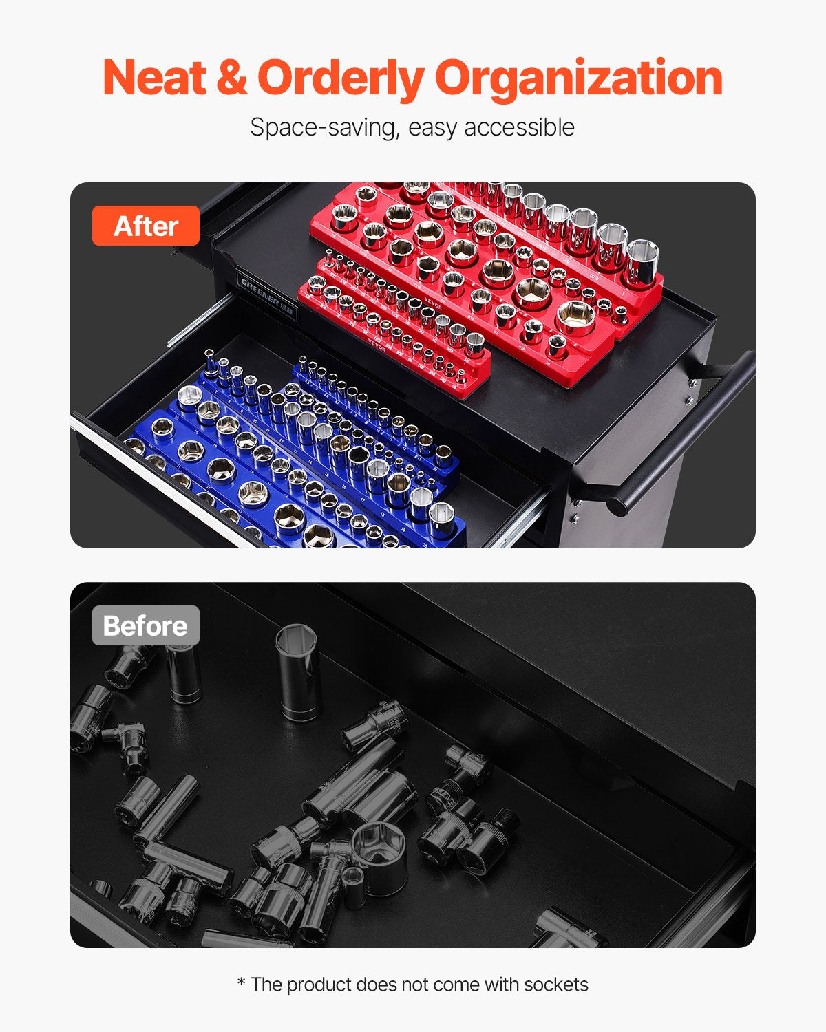 Magnetic Socket Organizer Set, 6PCS Socket Holder, 1/4'', 3/8'' & 1/2'' Metric SAE Socket Trays with Clear V952-TTJCXSHL6JTC3DNUPV0