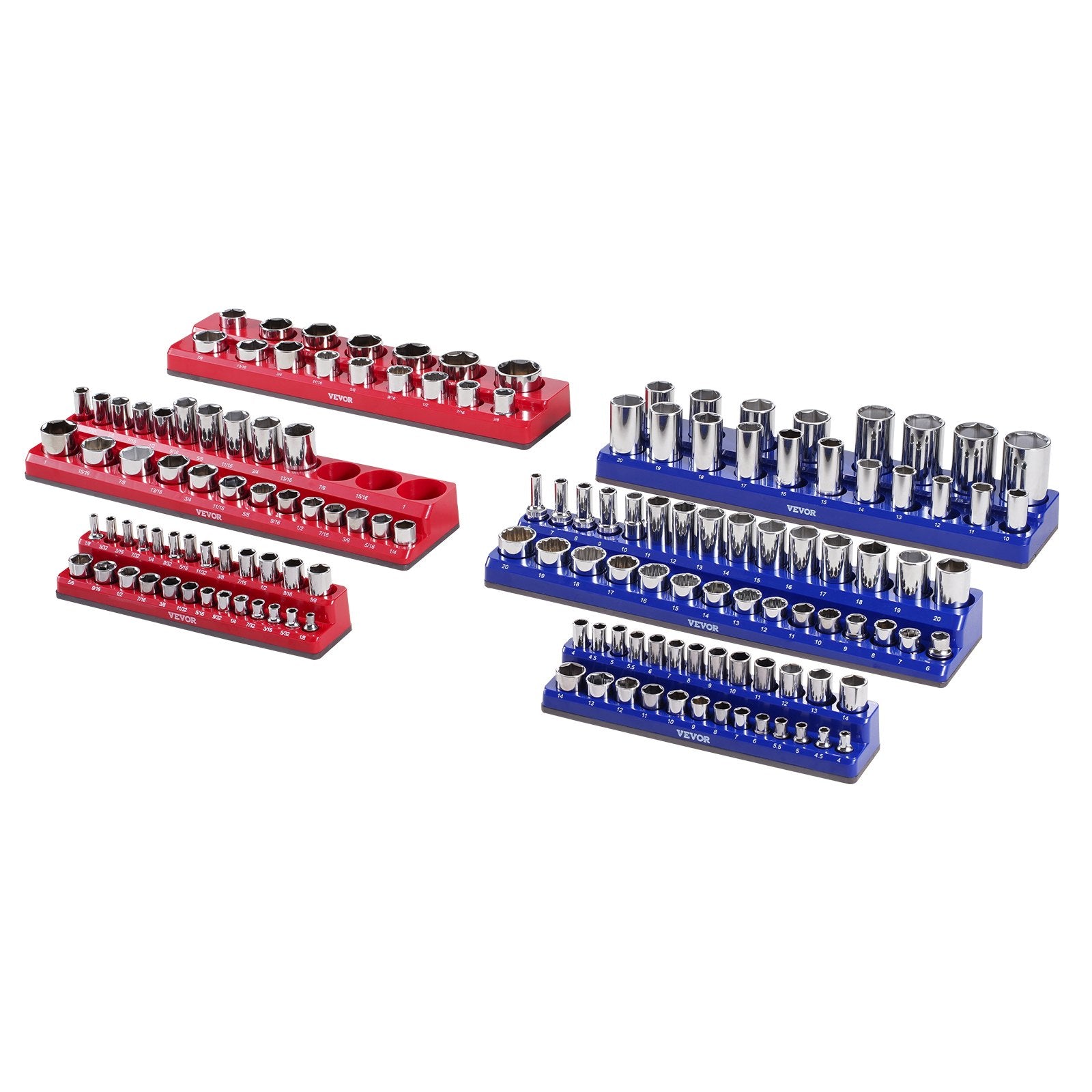 Magnetic Socket Organizer Set, 6PCS Socket Holder, 1/4'', 3/8'' & 1/2'' Metric SAE Socket Trays with Clear V952-TTJCXSHL6JTC3DNUPV0